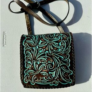 Patricia Nash Turquoise leather crossbody purse